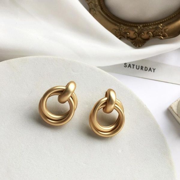 

europe and america personality simple metal texture double-layer round earrings for women girl fashion jewelry accessories, Silver