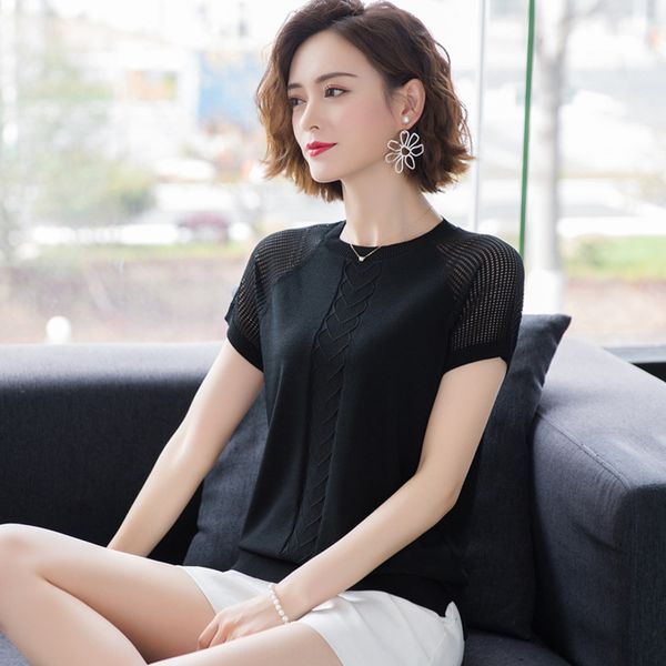 

short sleeve women's hengyuanxiang new style loose ice silk blue t-shirt round neck 40 years old summer thin t-shirt hj3v3, White