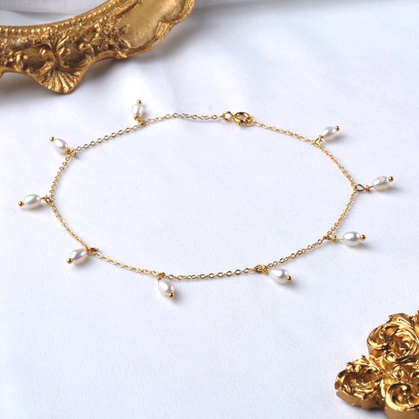 

xf800 new pearl anklet natural freshwater garnet 14k gold filled chain original handmade custom fine jewelry ladies gift, Red;blue