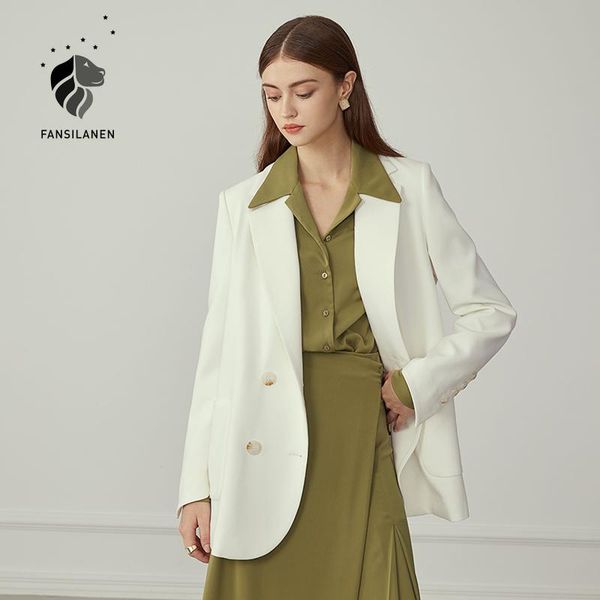 

fansilanen elegant office lady white blazer women double breasted oversized blazer jacket female autumn winter casual coat 2021, White;black