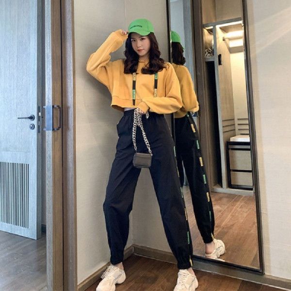 

2021 new a short piece/two autumn with hood western style sweater hare thin casual pants set of two pieces kknc, White