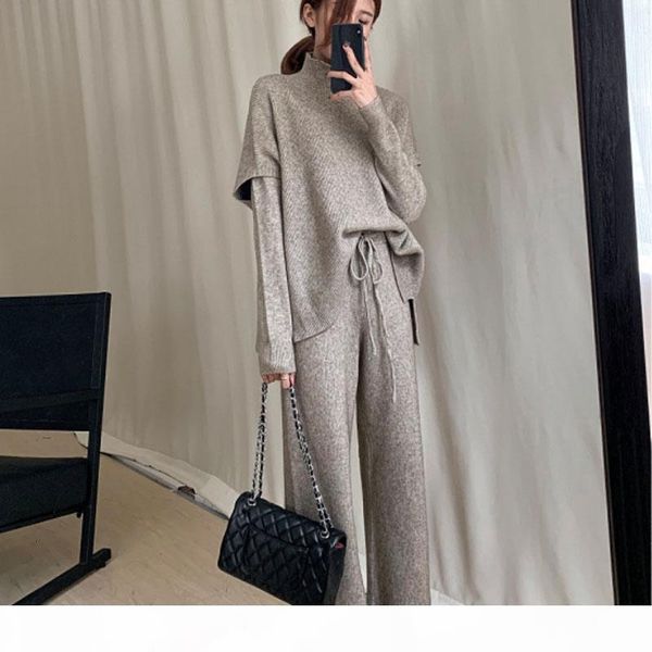 

sweater set woman winter knit sweater + vest + pant 3 piece set office lady suit turtleneck knit set new sweater for women 2019 t191212, White