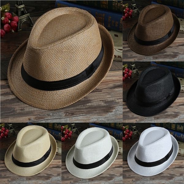 

wide brim hats summer women's men boater beach hat side casual panama lady classic flat bowknot straw sun women fedora, Blue;gray