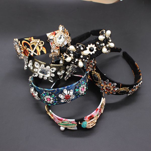 

headband fashion temperament pearl leaves flowers cross geometry wild headband dance party accessories 921, Golden;white