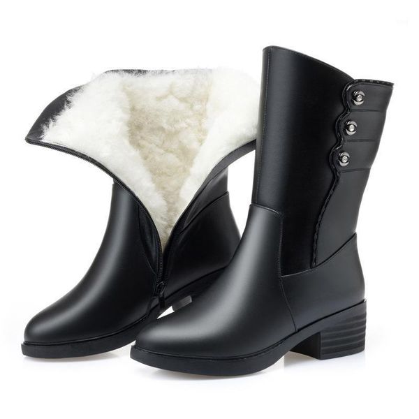

boots z66 winter wool warm for women genuine leather shoes platform zipper ankle botas mujer1, Black