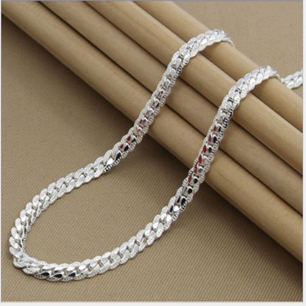 

5mm side chain silver necklace fashion luxury jewerly 18k yellow gold cuban chain for women and men 20inch)