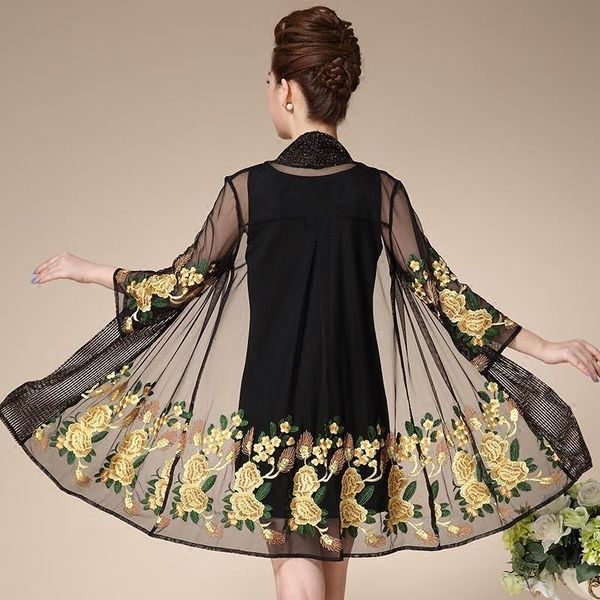 

2020 new summer autumn dress women vintage embroidery two pieces party dresses robe femme female vestidos mujer plus size 4xl, Black;gray