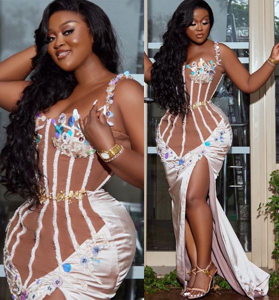 

2022 plus size arabic aso ebi ivory mermaid prom dresses beaded sequins evening formal party second reception birthday engagement gowns dres, Black
