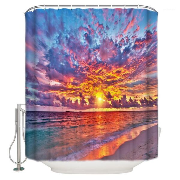 

maldives sunset sea beach scenery shower curtain waterproof polyester bath curtain1