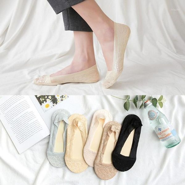 

new thin invisible socks female lace boat socks women with anti-fall off silica gel1, Black;white