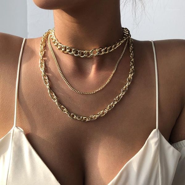 

punk multilayer gold color cuban choker necklace collar hip hop metal big chunky thick link chain necklaces for women jewelry1, Golden;silver