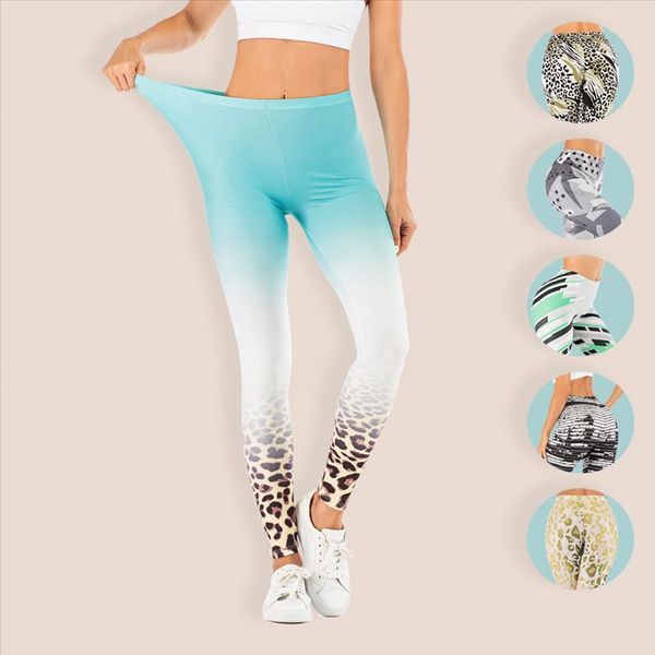 

omber leopard fitness leggings women printed leggins mujer elasticity legging anti cellulite push up soft pants slim legins, Black