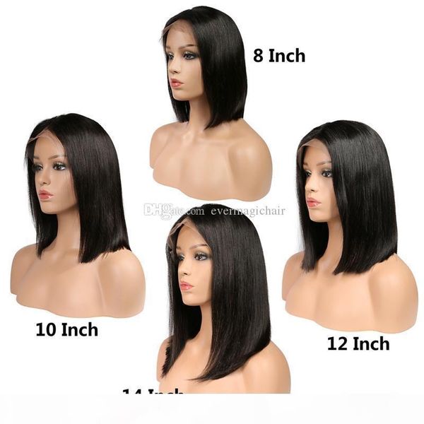 

full lace human hair wigs for women natural black 130% density peruvian remy hair silky straight short bob lace front human hair wigs, Black;brown