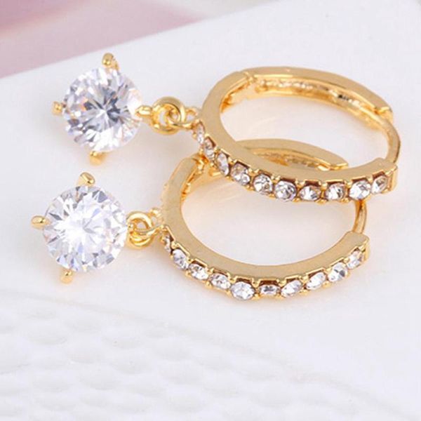 

stud brincos geometric round crystal earrings fashion color zircon pendant pendiente for women earring charm, Golden;silver