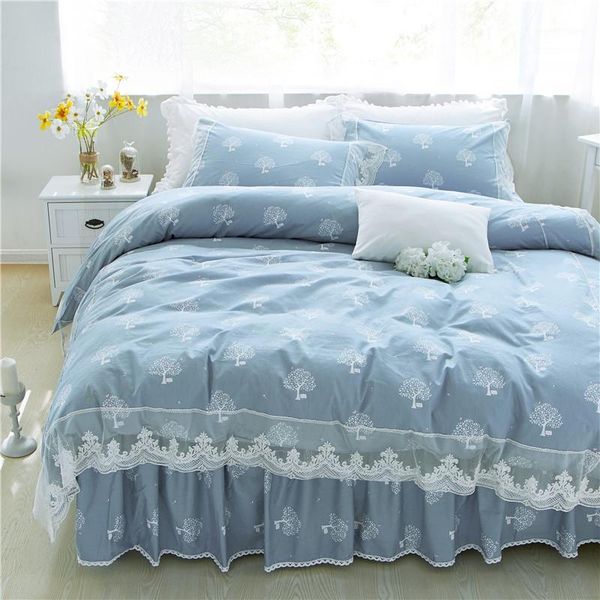 

floral bedding set bed cover quilt cover pillowcase comfortable breathable cotton fabric lace design full size bed set1