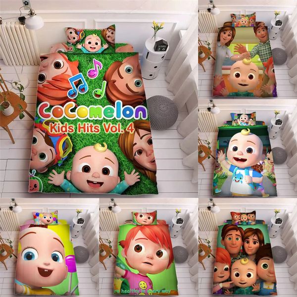 

children cocomelon ji 3d printing bed sheet three-piece sets pillow case +bed sheet +quilt cover beddings kids cocomelon supplies ly118a