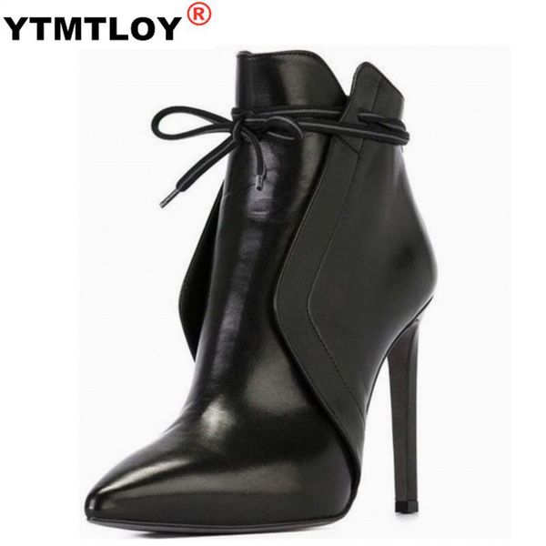 

women's boots high heels wedges ladies pointed toe thin shoes woman heel for wedding casual leather short keep warm c0202, Black