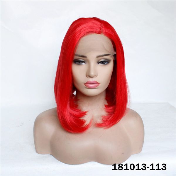 

113 red full straight synthetic hair lace front bob wigs simulation human hair wig pelucas by dhl, Black