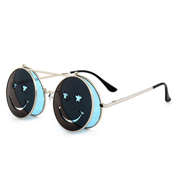 

steampunk smiley creative women's sunglasses double lenses clamshell glasses special design ocean film hipster resin sunglasses, White;black