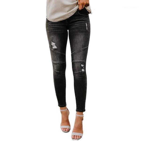 

women's jeans 2021 black distressed patchwork skinny high waist pantalones vaqueros mujer woman pants kobieta spodnie damskie xl1, Blue