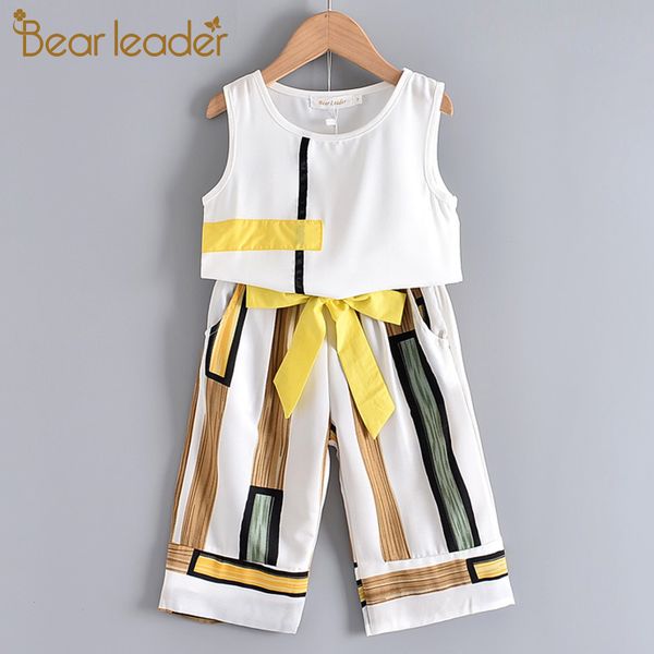 

bear leader girls clothing sets summer fashion girls sleeveless splicing design t-shirt+casual pants 2pcs girls clothes y200623, White