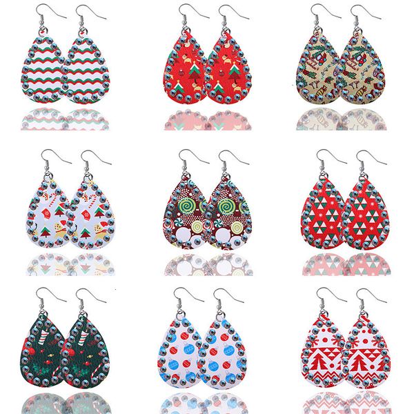 

factorycreative exquisite double selling inlaid diamond series layer leather earrings christmas new year style leath