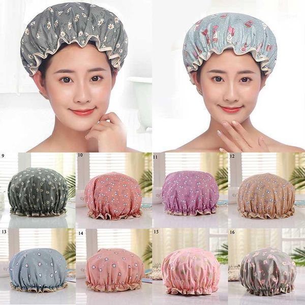 

beanie/skull caps 1pcs double layer waterproof thick shower cap bathroom accessories elastic band hair cover women supplies bath hat1, Blue;gray