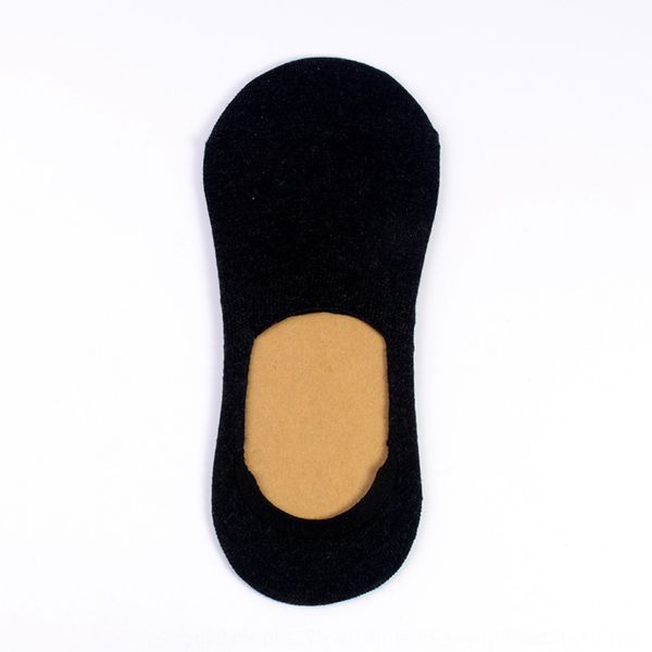 

spring and summer breathable sweat absorption leisure boat silicone invisible silicone antiskid men's solid color cotton invisible sock, Black