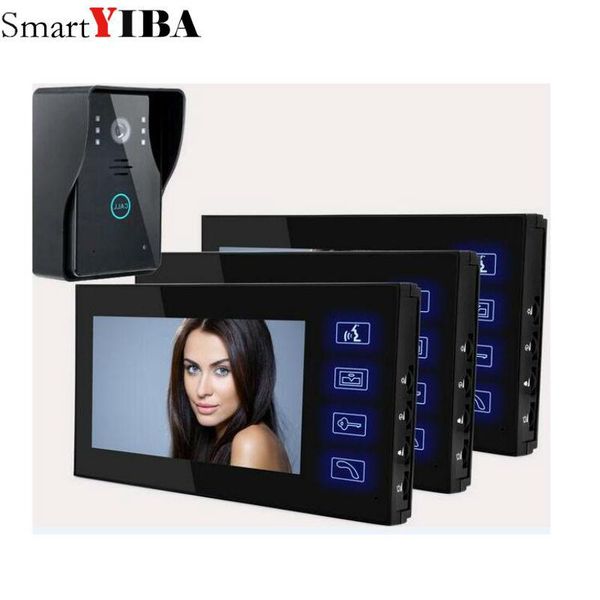 

smartyiba 7 inch tft video door phone doorbell intercom kit 3 monitor weatherproof video doorbell intercom system