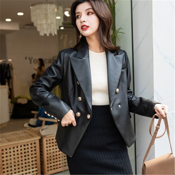 

2020 women spring genuine real sheep leather jacket r35, Black