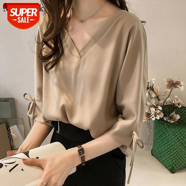

autumn plus size chiffon blouse women bow flare sleeve v neck solid women shirts blouses loose casual white shirt blusas 1034 40 #lq7j