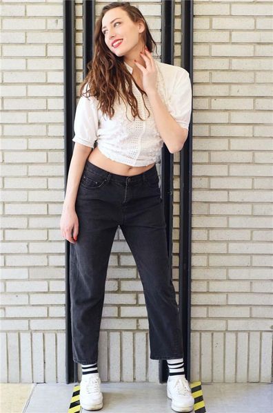 

autumn and winter new slim casual loose retro jeans women, solid color wild street low waist nine points jeans ladies1, Blue