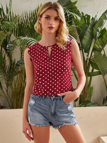 

keyhole neck scallop edge polka dot b8ur#, White