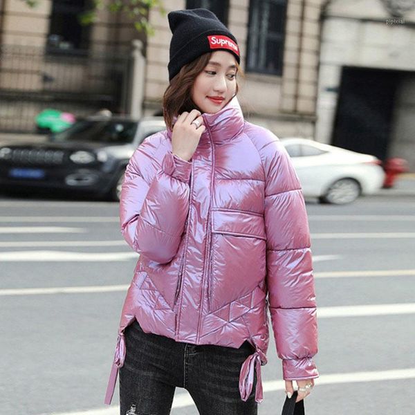 

cotton coat women 2021 thick winter new korean fashion shiny loose big pocket down padded jacket female large size outerwear d871, Black