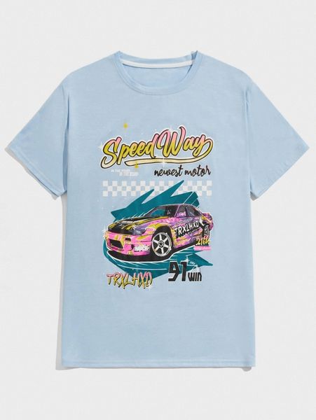 

romwe x beakprod guys car & letter graphic tee b8vt#, White;black