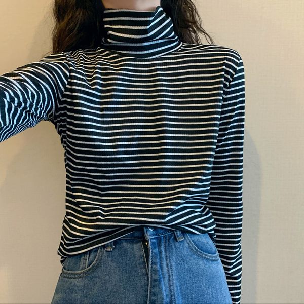 

2021 women spring striped t long female shirts new fashionable clothing a9kz, White