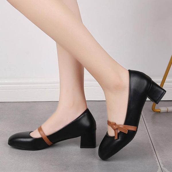

office lady shoes chunky heels dress shoes for woman boat mary janes basic pumps black ladies zapatos mujer 7715g