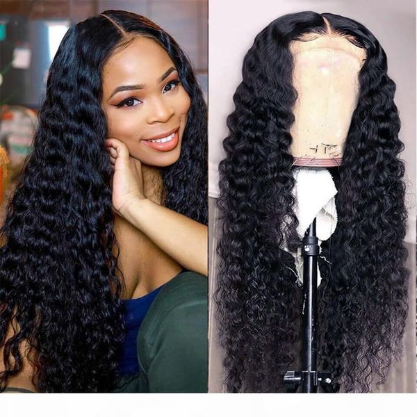 

abijale curly lace front human hair wigs deep wave wig t part water wave lace closure wig hd transparent remy 180% density, Black;brown