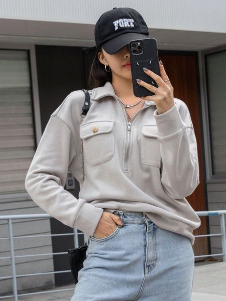 

dazy flap pocket drop shoulder half zip sweatshirt v9dv#, White;black