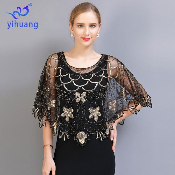 

women's vintage 1920s shawl beaded sequin flapper evening up cape wedding wrap shawls, Blue;gray