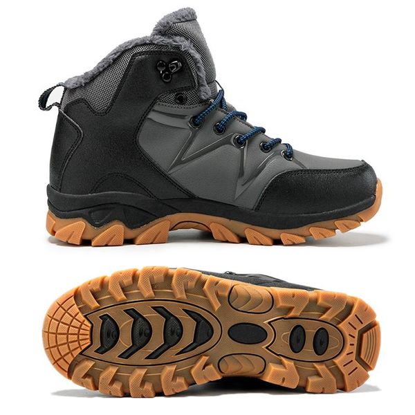 

super warm men winter boots leather men boots fur plush snow winter shoes for outdoor hiking, Black
