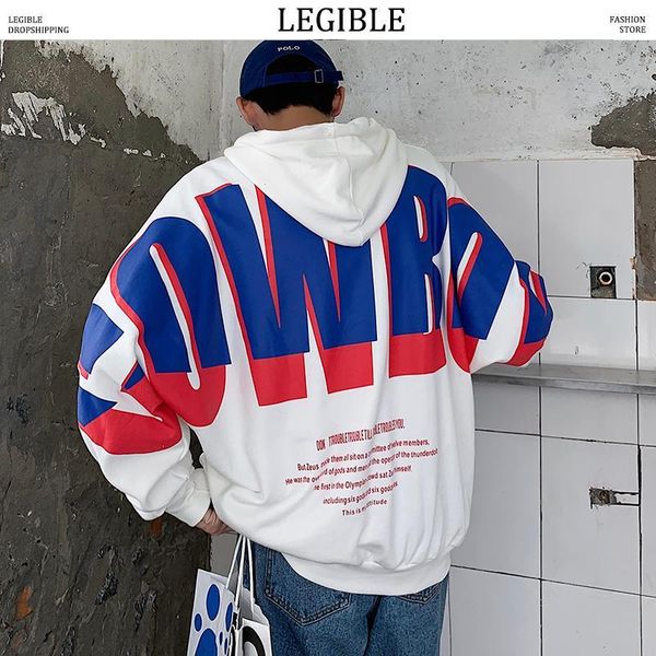 

legible men hooded hoodies mens spring autumn loose letter printed sweatshirt male japanese streetwear skateboard pullover1, Black