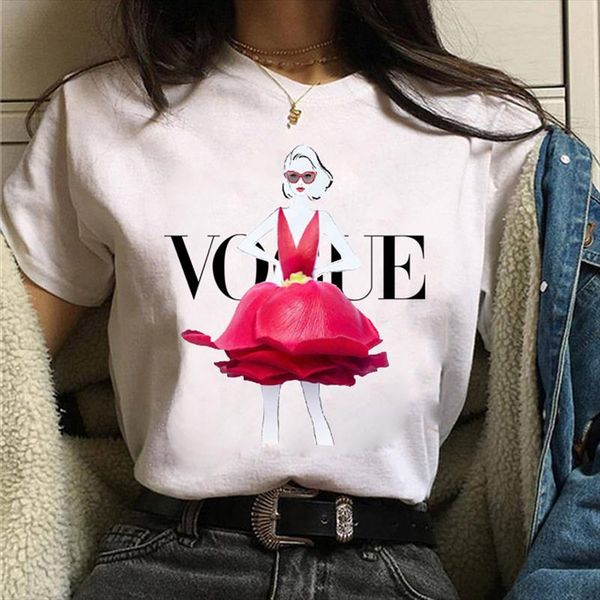 

new fashion women t shirt rose girl print tshirt harajuku ullzang tee summer female short sleeve t shirt graphic tee, White