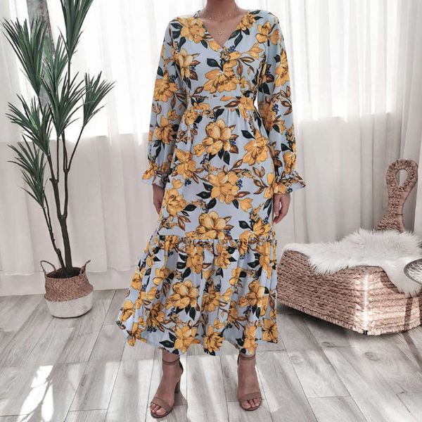 

bohemian floral lotus leaf skirt women's dress autumn, Black;gray