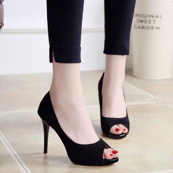 

лето осень open toe pumps thin heeled замша туфли на каблуках сексуальная женщина платформы сандалии женщин высокие ботинки se-16, Black