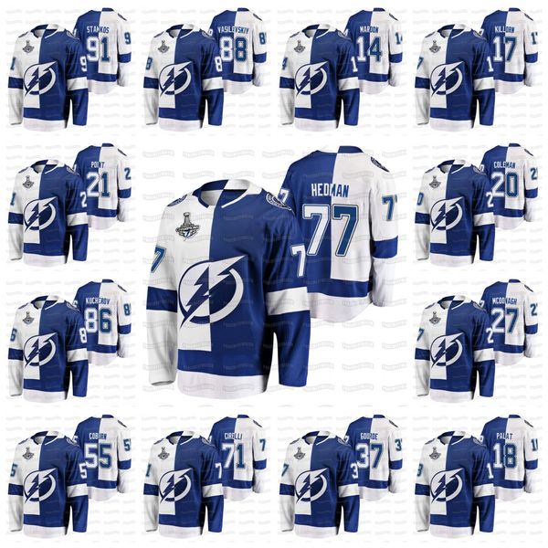

youth tampa bay lightning 2020 stanley cup champions split special edition victor hedman nikita kucherov point stamkos vasilevskiy jersey, Black;red