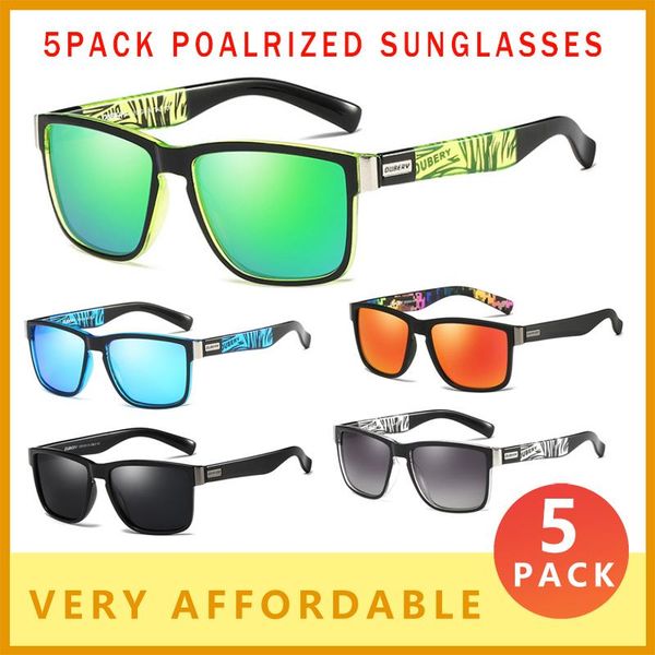 

5 pack dubery polarized sunglasses men women fashion sport style square sun glasses male driving travel uv400 goggles ce n25, White;black