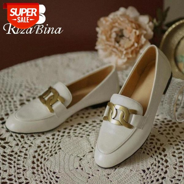 

rizabina new women shoes real leather metal chain flat heel shoes women fashion cool daily footwear size 34-40 #zy8n