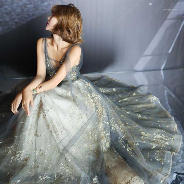 

ethnic clothing silver gray strap banquet evening dress 2021 noble long skirt annual meeting host temperament women1, Red