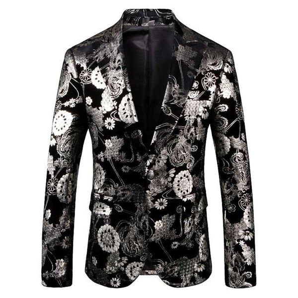 

flower jacket men's suit dress party notched collar slim one button fashion coat, White;black